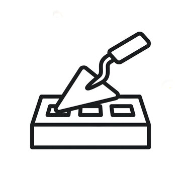 Trowel and brick masonry construction icon with home improvement