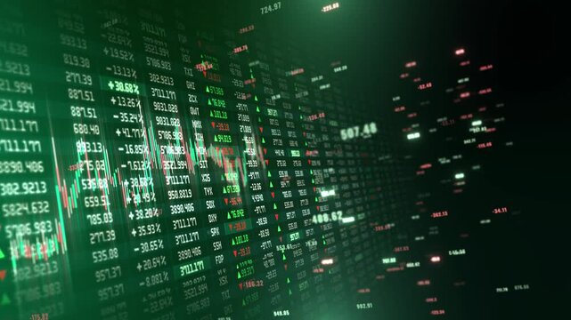Changing market numbers, arrows price graphs financial exchange display. day trading, forex, equity research, economic forecasts, risk management, investor updates, banking stories and global business