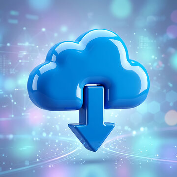 Blue cloud with download arrow icon