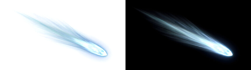 Comet background with a glowing blue meteor streaking with a bright tail for PNG, Transparent and Black Background Versions © Guddoo
