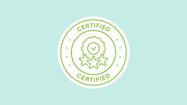 Quality assurance and certification sticker animation with a badge with circular on a transparent background. Quality certification symbol. Seamless animated icon. 4K video overlay isolated element.