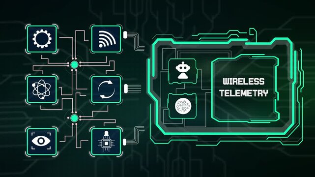 Digital communication dashboard managing wireless telemetry connection, sensor frequency logs and cloud network sync