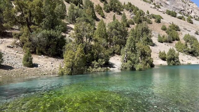 Crystal Clear Alaudin Lake in Fann Mountains, Tajikistan