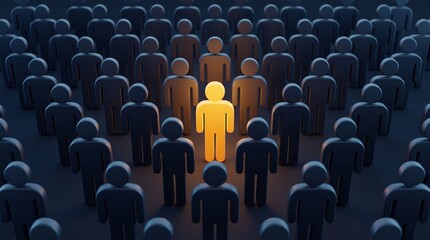 Obraz premium Standout Employee Among Crowd Representing Talent Recognition, Leadership Potential, Recruitment and Competitive Differentiation