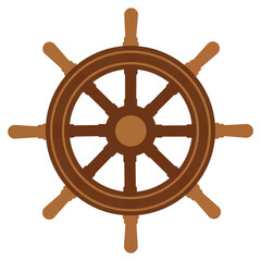 Flat vector illustration of wooden ship steering wheel isolated on white background for nautical and marine design © Syed Badshah