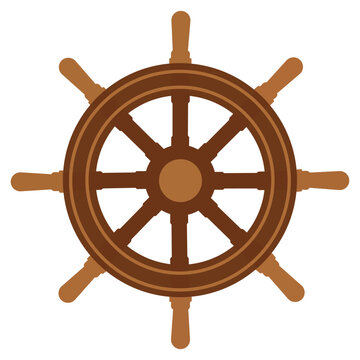 Flat vector illustration of wooden ship steering wheel isolated on white background for nautical and marine design