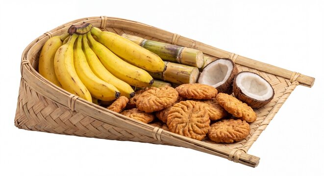 Isolated Chhath Puja Bamboo Soop with Offerings