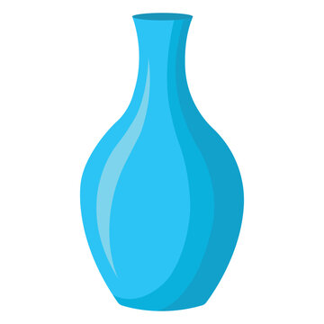 Flat vector illustration of tall blue glass vase isolated on white background for home decor and interior design