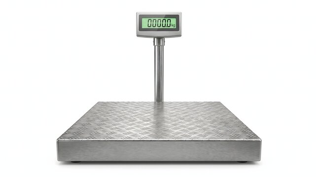 Digital floor platform scale for industrial weighing on white space.