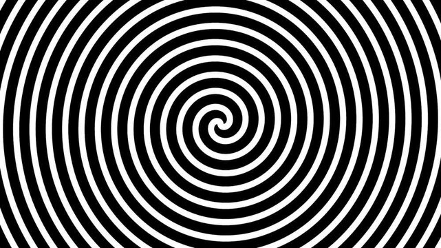 Hypnotic black and white optical illusion spiral pattern creates a mesmerizing abstract background