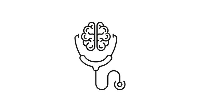 Stethoscope With Brain Animated Icon With Alpha Channel. Mental Health Diagnosis And Neurological Examination Motion Graphic. Cognitive Assessment And Medical Evaluation. On Transparent Background