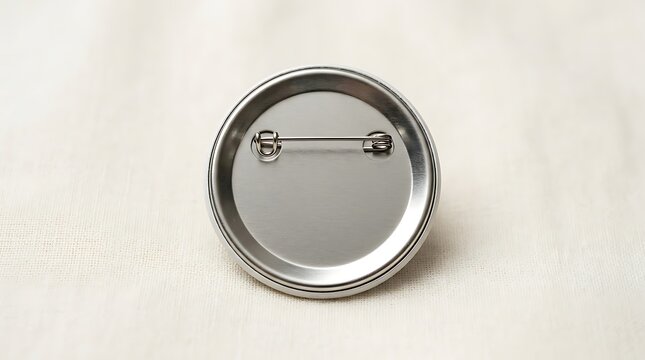 Silver metallic button badge back with pin fastener on cloth