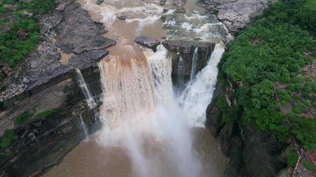 Aerial View of Purwa Waterfall on Tons River Rewa Madhya Pradesh India