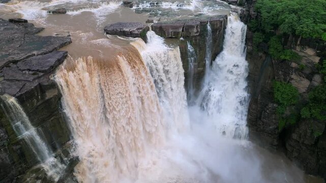 Aerial View of Purwa Waterfall on Tons River Rewa Madhya Pradesh India
