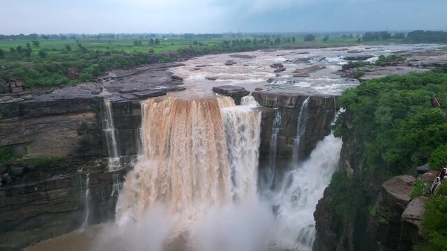 Aerial View of Purwa Waterfall on Tons River Rewa Madhya Pradesh India