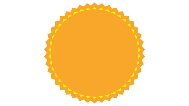 Yellow circular scalloped edge seal or reward sticker with circular badge vintage label stamp design award icon product sticker quality guarantee round shape graphic element certified