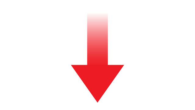 Red arrow pointing downwards with a soft gradient fade down arrow downward direction icon navigation element graphic design simple icon graphic symbol arrowhead visual indicator