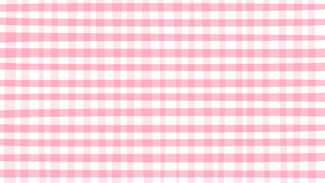 Soft pink and white horizontal checkered gingham fabric pattern with horizontal stripes fabric texture pastel grid farmhouse decor graphic design soft background checkers background