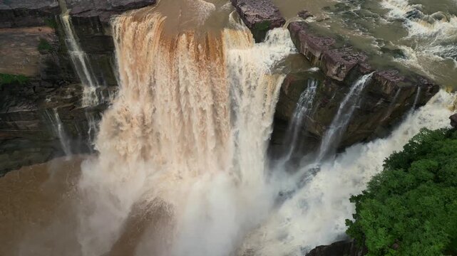 Aerial View of Purwa Waterfall on Tons River Rewa Madhya Pradesh India