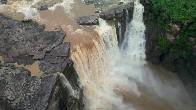 Aerial View of Purwa Waterfall on Tons River Rewa Madhya Pradesh India