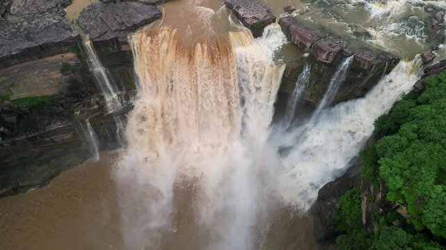 Aerial View of Purwa Waterfall on Tons River Rewa Madhya Pradesh India