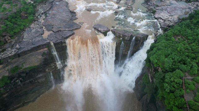 Aerial View of Purwa Waterfall on Tons River Rewa Madhya Pradesh India