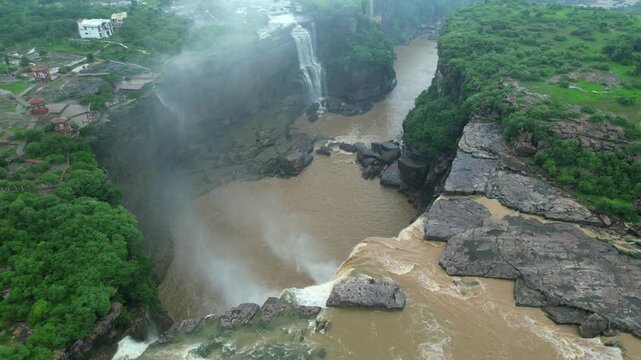 Aerial View of Purwa Waterfall on Tons River Rewa Madhya Pradesh India