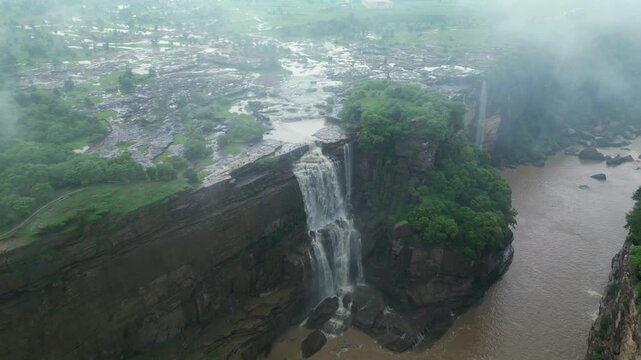 Aerial View of Purwa Waterfall on Tons River Rewa Madhya Pradesh India
