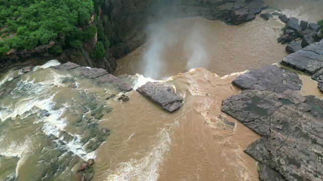 Aerial View of Purwa Waterfall on Tons River Rewa Madhya Pradesh India