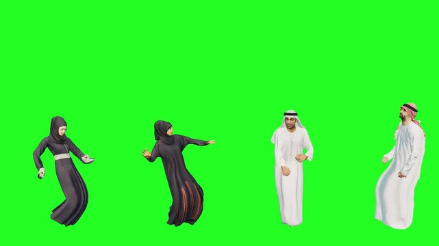 3d people man woman character render on green screen chromakey People in traditional clothes dancing for isolated stock footage video photo ready for compositing in film production