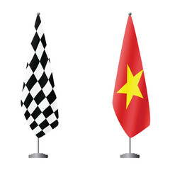 Obraz premium Checkered and Vietnam flags on flagpoles for official ceremonies and meetings, transparent background vector