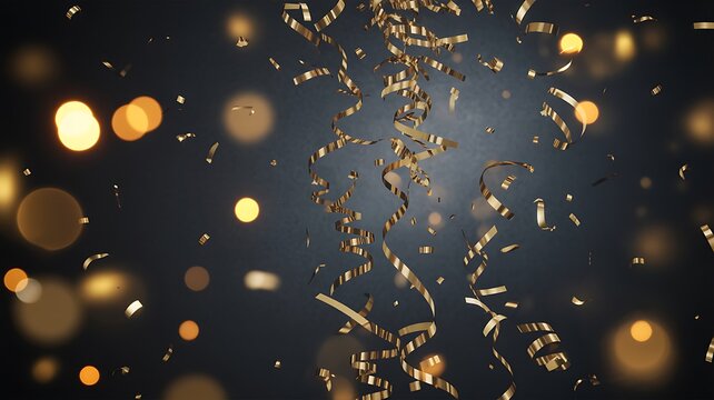 Gold confetti falling on dark background celebration