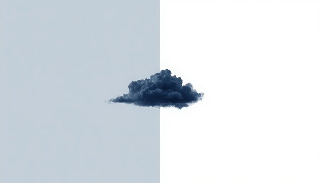 Small dark blue smoke cloud centered on a split white and light gray background with minimalist background split screen abstract smoke centered design smoke formation blue mist subtle cloud