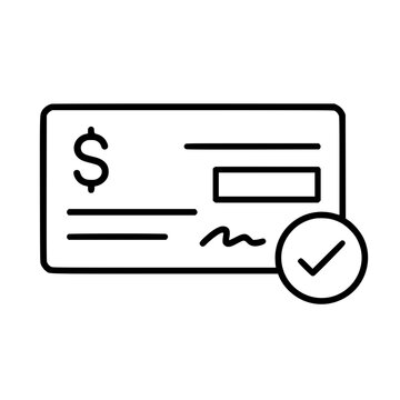 Money check icon flat outline in black