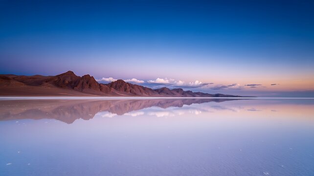 Salt flat reflection landscape at sunset