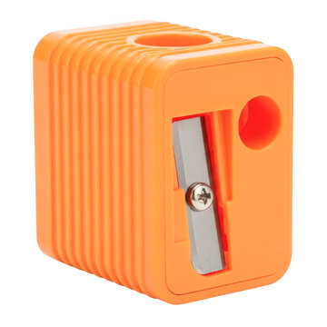 Orange plastic pencil sharpener isolated on transparent background