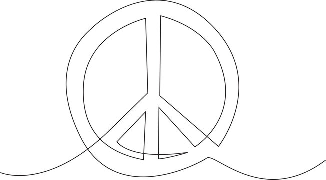 Minimalist one line peace symbol with handwritten Peace lettering isolated on white background