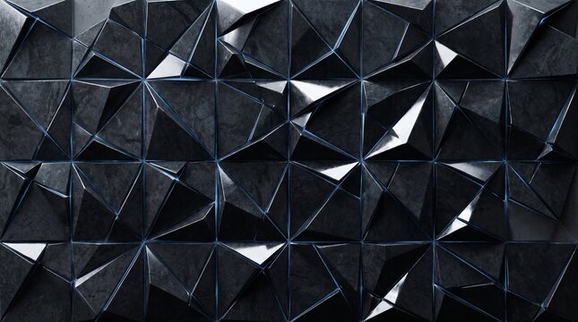 Dark obsidian shard grid pattern with faceted triangular tiles and glowing blue edges forming a geometric abstract textured surface