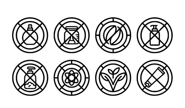 Black Circular Clean Beauty Certification Icons for Natural Vegan and Chemical Free Products