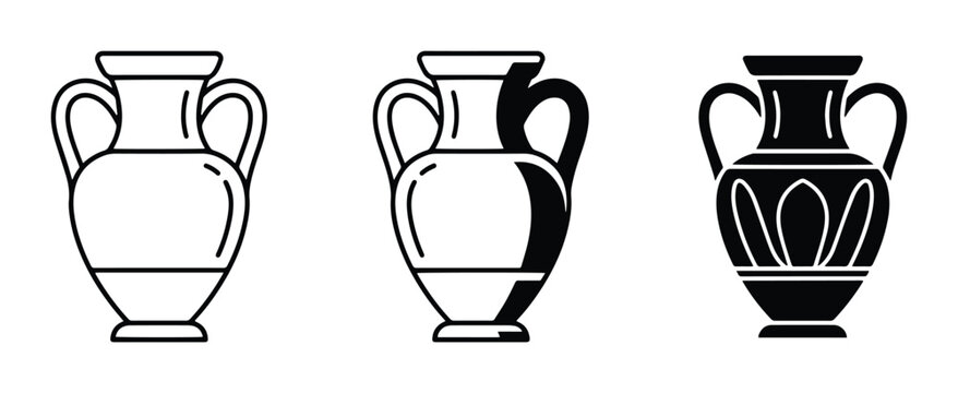 Ancient Amphora Vector Icons, Greek Roman Pottery Art, Ceramic Vessel Silhouettes