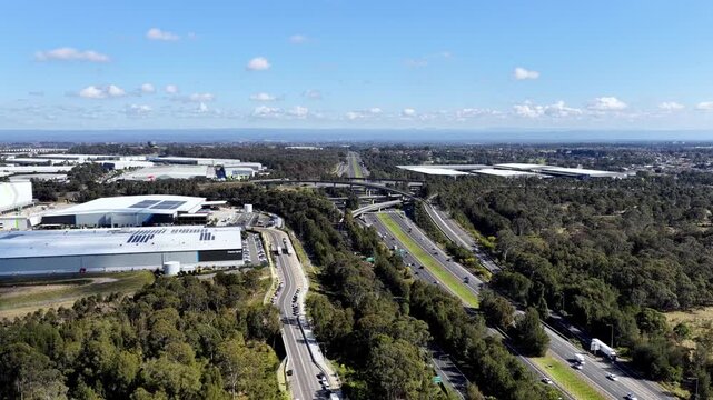 Wide panorama of Light Horse interchange in Sydney West on M4 motorway.