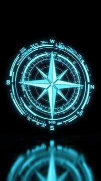 Glowing Compass Rotating Animation with Subtle Light Pulses, Creating a Mesmerizing Navigational Loop. and Nautical