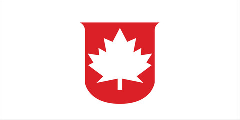 Obraz premium Minimalist Red Shield Emblem Featuring A White Maple Leaf Symbolism Representing Nature And Patriotic Canadian National Heritage Concepts