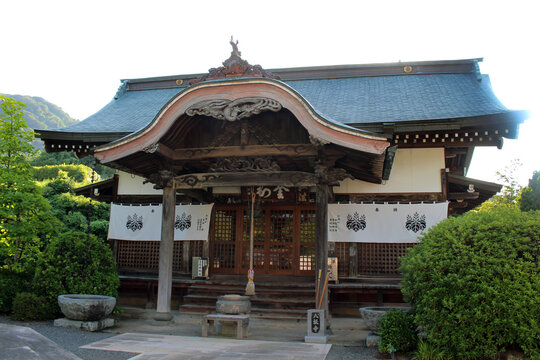 Hondo Main Hall and Karahafu Gable Entry Porch at Yasakaji (the 47th) on Shikoku Henro Pilgrimage, Ehime 2026