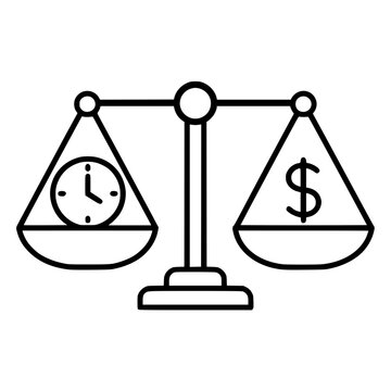 Time and money scale icon flat outline in black
