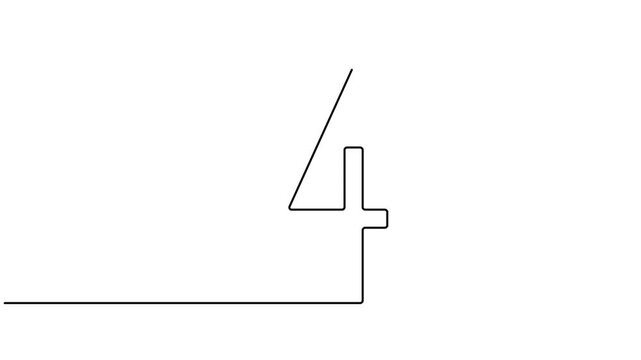 Animated number four sign continuous one line drawing moving on white background minimalist learning list and success score symbol 4k animation video