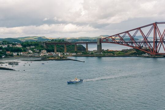 Iconic red Forth Bridge railway viaduct spanning the Firth of Forth in Scotland, UK - 4 September 2026.