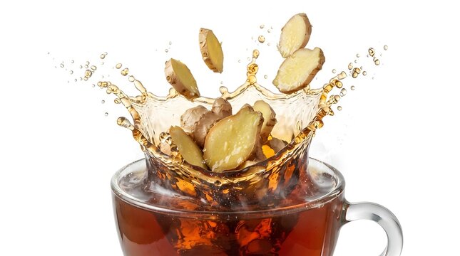 Crispy potato chips flying and splashing into golden dip sauce, fast food snack splash isolated on white background