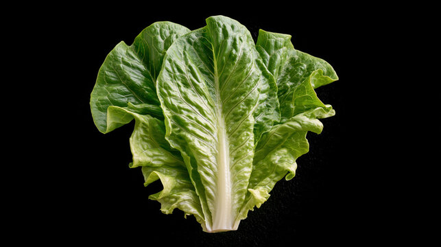 Romaine lettuce green vegetable leafy vegetable fresh food salad ingredient isolated plant studio shot black background raw food organic produce