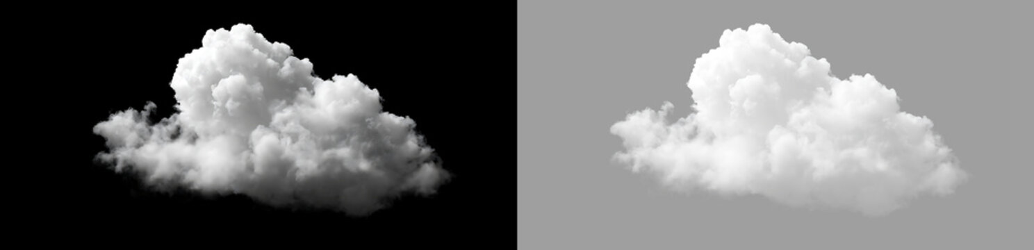 Realistic white cloud isolated on transparent background. Fluffy cumulus cloud element for sky overlay